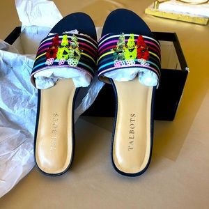 Talbots Keri Novelty Slide Sandals - Parrot Sequin Appliquéd